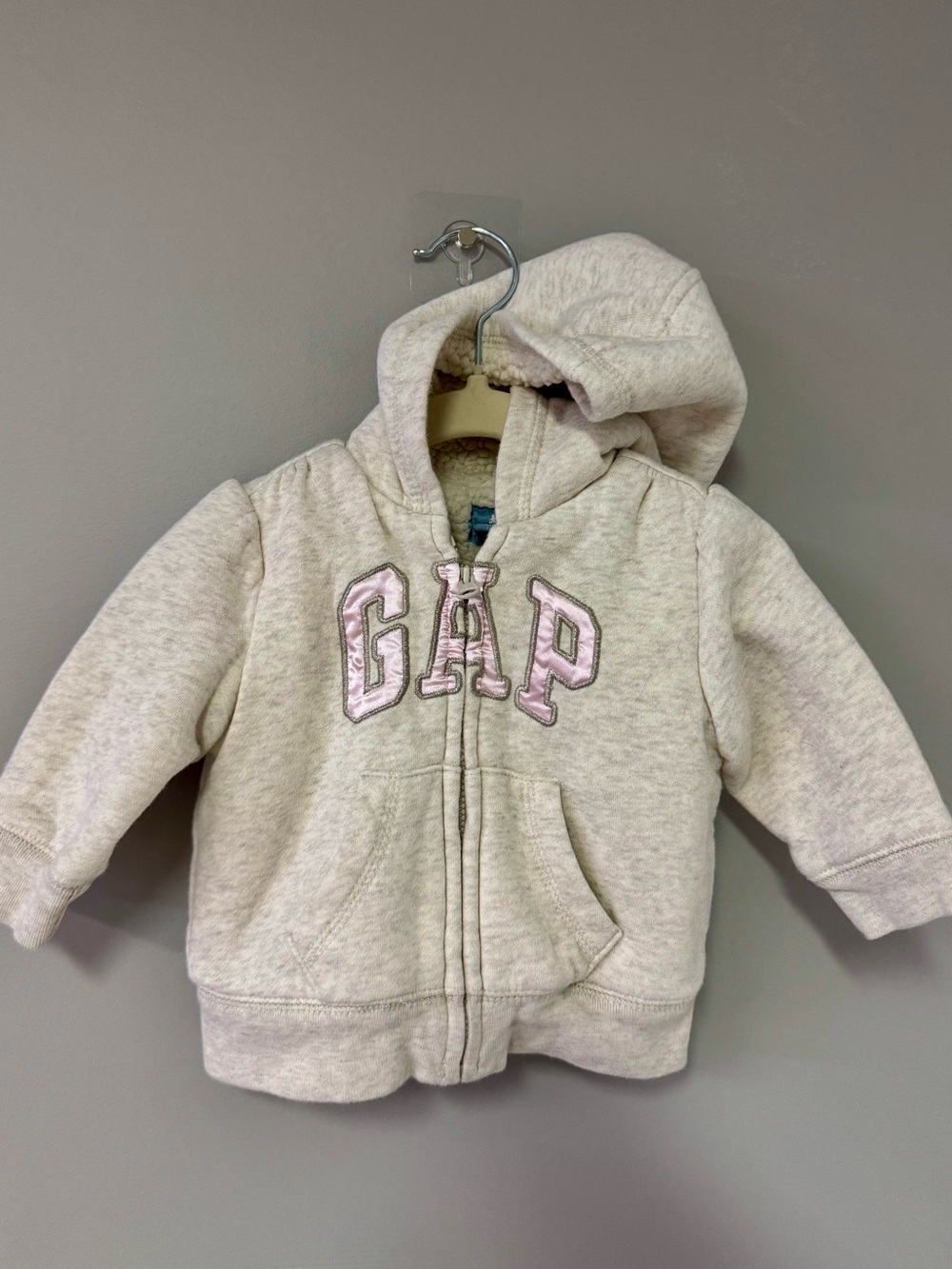 GAP Cream Zip-Up Hoodie with Pink Logo